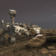 Artist’s conception of Perseverance inspecting a Martian rock’s chemistry.